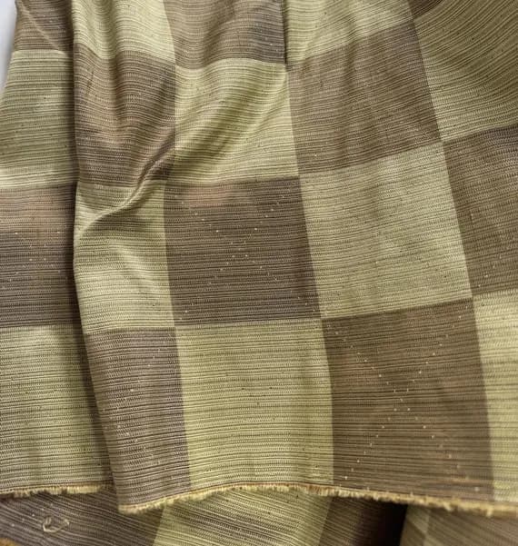 gold dupioni fabric - Gold & Brown Check - Silk Dupioni Fabric
