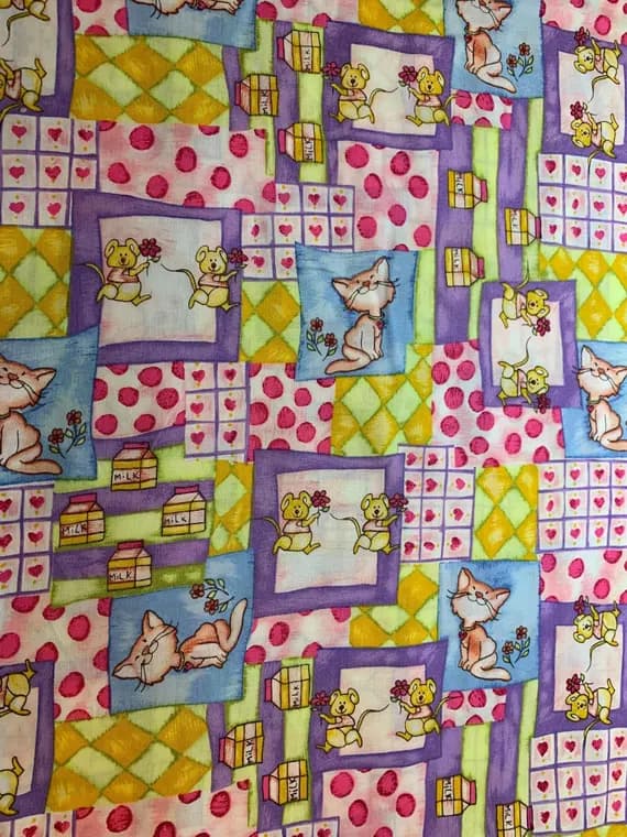 cotton fabric - Purrfect Kitties Cotton Fabric Vintage 90's OOP Fabri-Quilt