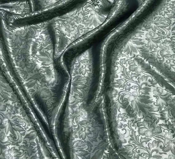 silk fabric - Aquamarine Baroque Scroll - Silk Jacquard Fabric
