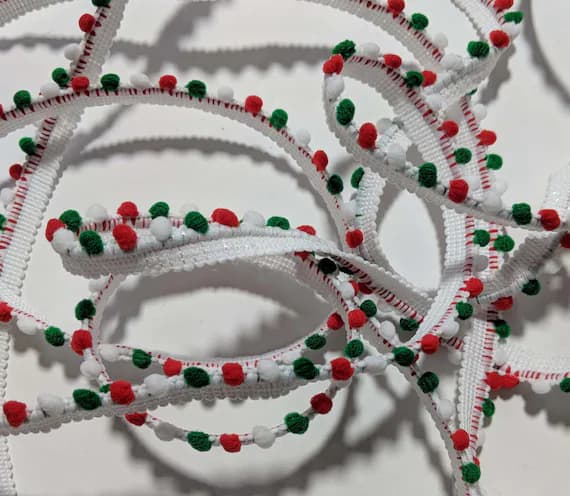 none - CHRISTMAS Variegated French Pom Pom Trim (1/2" wide)