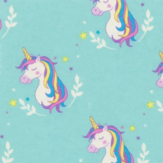 aqua cotton fabric - Pretty Aqua Unicorns - EESCO Flannel Cotton Fabric