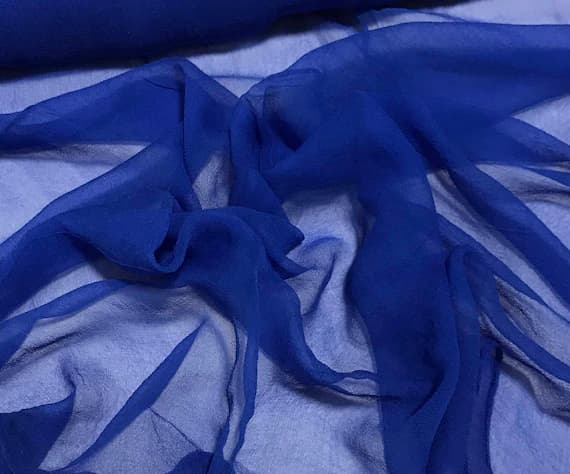 sapphire chiffon fabric - Hand Dyed SAPPHIRE BLUE - Silk Gauze Chiffon Fabric