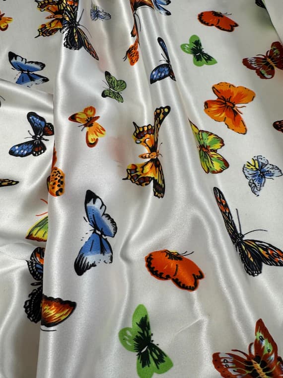 charmeuse fabric - Butterflies - Silk Charmeuse Fabric