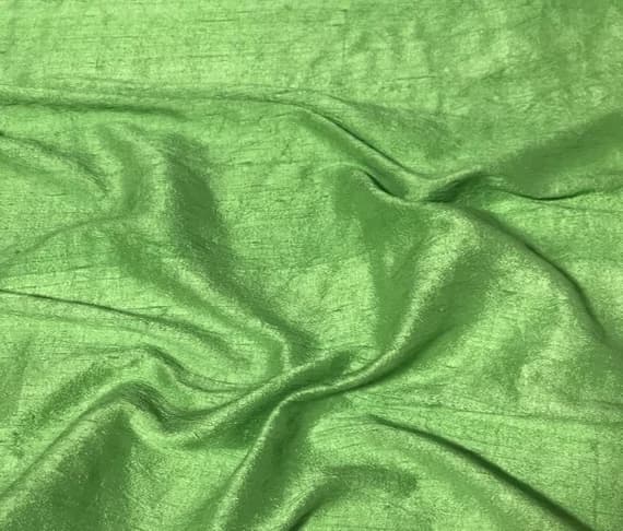 green dupioni fabric - Hand Dyed Apple Green - Silk Dupioni Fabric