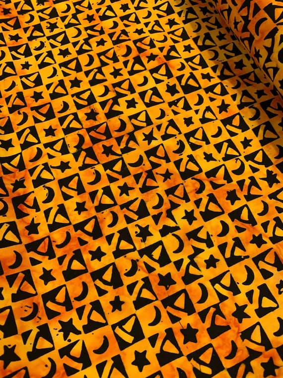 cotton fabric - Midnight Magic Pumpkin Checkerboard - Banyan Batiks Fabric