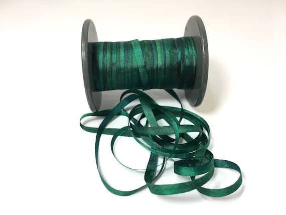 teal none - Hand Dyed Teal Green #14 Pure Silk Embroidery Ribbon 4mm 1/8" wide Japan -3 yards-