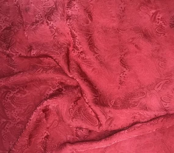 red silk fabric - Hand Dyed Cherry Red Paisley - Silk Jacquard Fabric