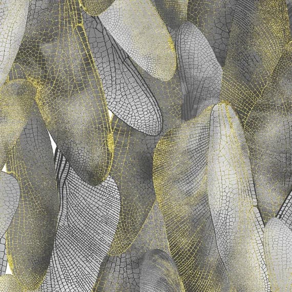 gray cotton fabric - Dove Gray Dragonfly Dance Wings Metallic - Kanvas Studio Cotton Fabric