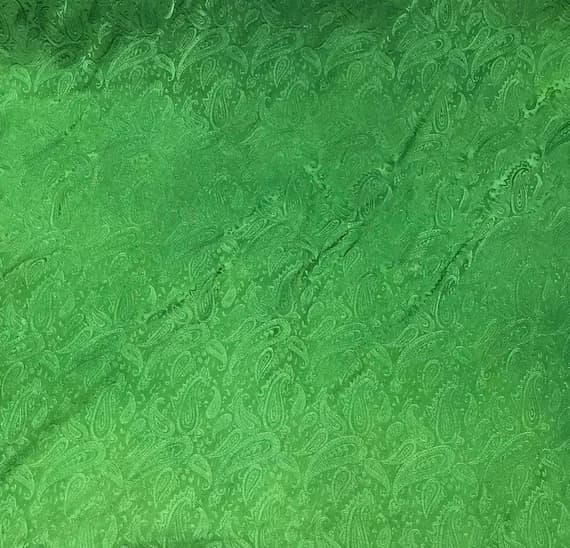 green silk fabric - Hand Dyed Apple Green PAISLEY - Silk Jacquard Fabric