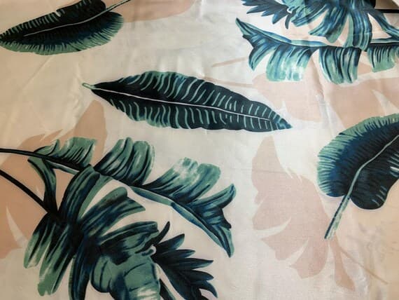 white charmeuse fabric - Palm Fronds on White - Faux Silk Charmeuse Satin Fabric