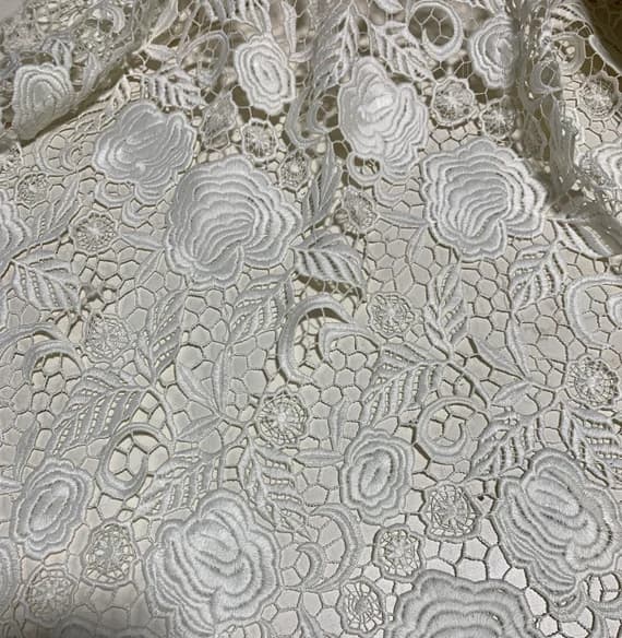 ivory lace - Ivory Roses Floral - Schiffli Lace Fabric