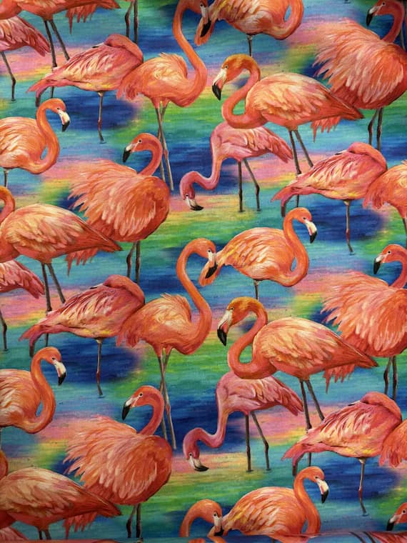 blue cotton fabric - Fabulous Flamingos Allover Blue - Paintbrush Studio Cotton Fabric
