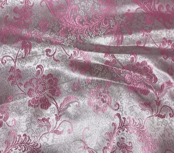 white brocade fabric - Pink & White Feather Floral - Faux Silk Brocade Fabric