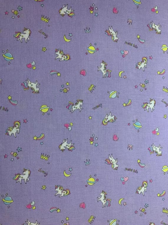 purple cotton fabric - Unicorns & Rainbows on Purple Petite Design - Kokka Japan Cotton Sheeting Fabric