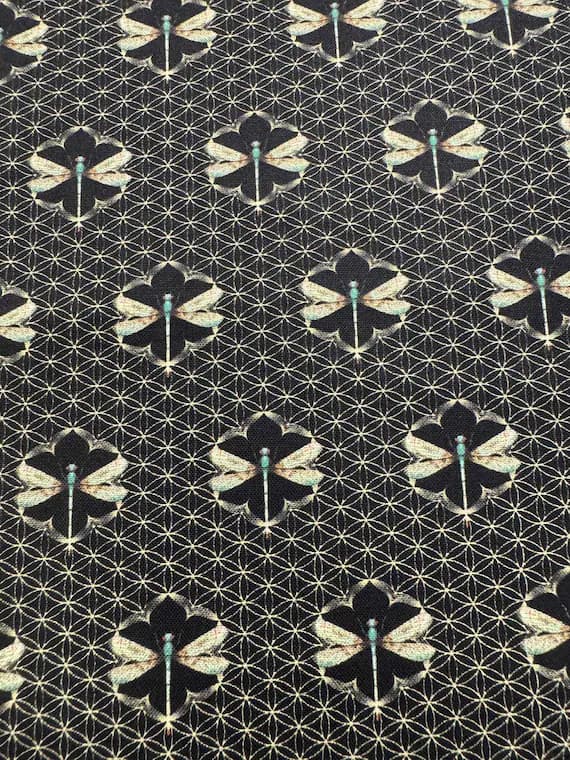 cotton fabric - Dragonfly Grid - Water Lilies by Northcott 100% Cotton Fabric - Art Deco Dragonflies Geometric