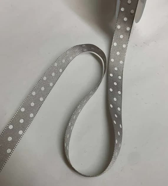 gray none - Gray with White Polka Dots Grosgrain Double Sided Ribbon Trim Made in France 9/16" wide