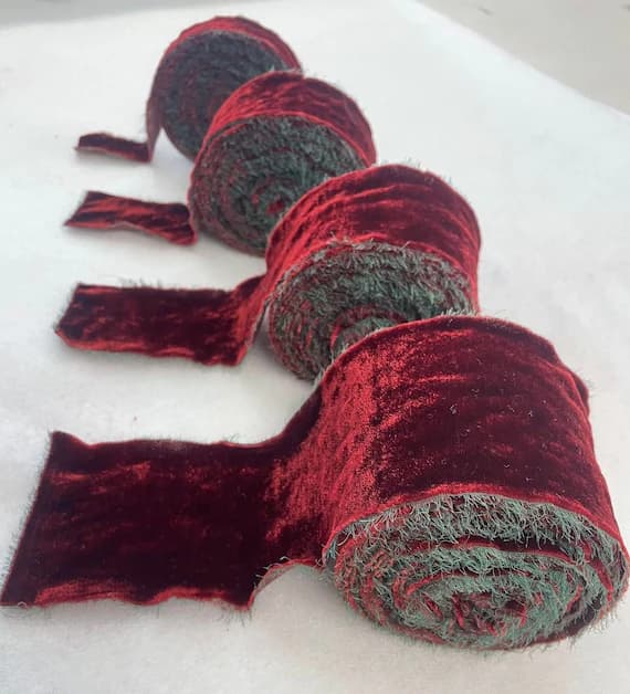 red none - Iridescent Christmas Red & Green Silk Velvet Ribbon ( 4 Widths to choose from)