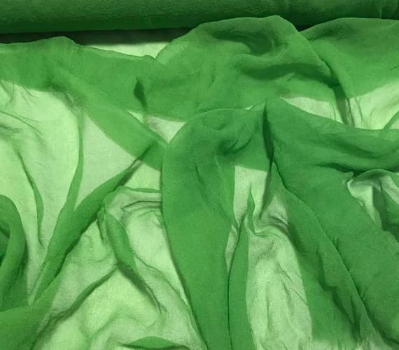 green chiffon fabric - Hand Dyed APPLE GREEN - Silk Gauze Chiffon Fabric