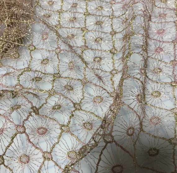 gold lace - Mauve & Gold Diamond Floral - Schiffli Lace Fabric