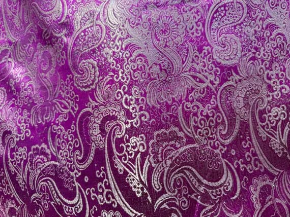 magenta brocade fabric - Magenta & Silver Paisley Floral - Faux Silk Brocade Jacquard Fabric