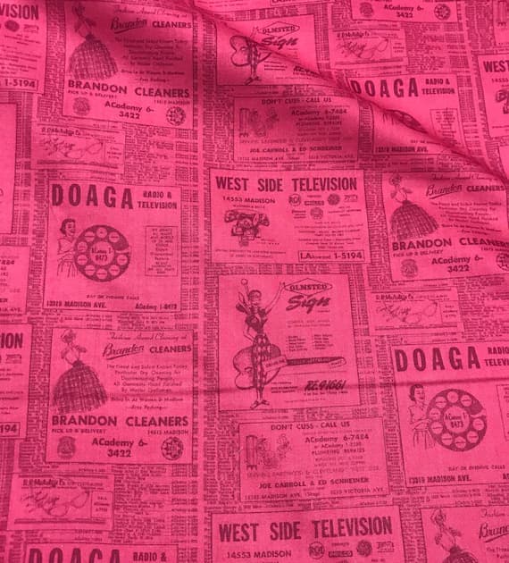 fuchsia cotton fabric - Ring Ring Phonebook Ads Fuchsia - Paintbrush Studios Cotton Fabric