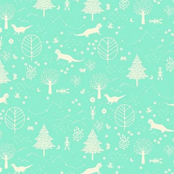 turquoise cotton fabric - Otter Romp Forest Turquoise - Paintbrush Studio Cotton Fabric