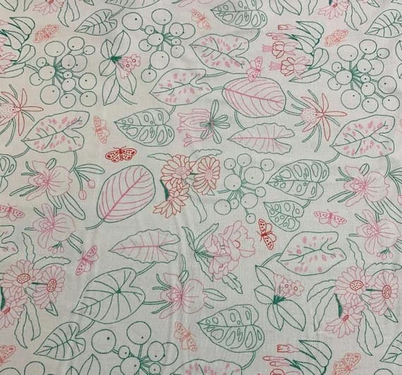 beige cotton fabric - Embroidery on Beige - Glasshouse - by Emily Taylor for Figo 100% Cotton Fabric