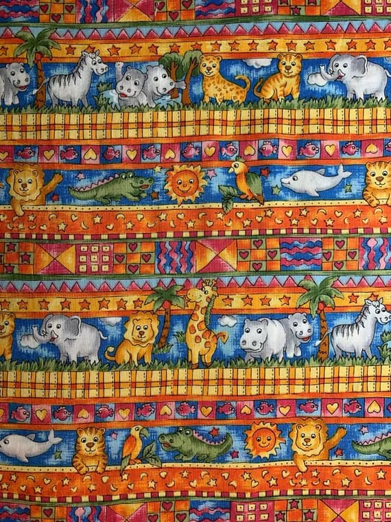 cotton fabric - Two by Two #2 Noah's Ark Animals Cotton Fabric Vintage 90's OOP by Hoffman