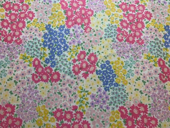 lilac cotton fabric - Spring Flowers - Pink Lilac Blue & Yellow Floral - Cosmo Japan Cotton Oxford Fabric