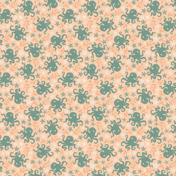 peach cotton fabric - Beachside Pretty Octopus Peach - Camelot Cotton Fabric