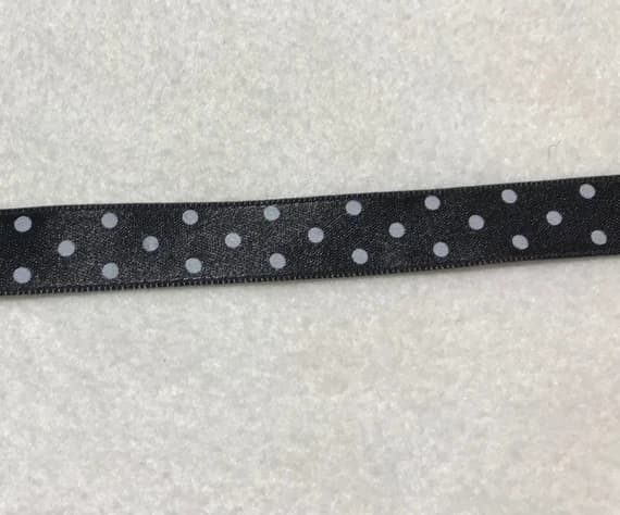black none - Black with White Polka Dots Double Sided Satin Ribbon Trim Made in France 9/16" wide