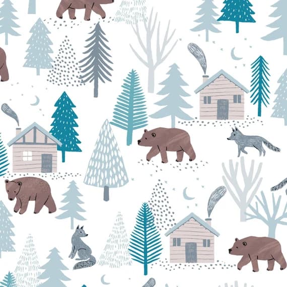 cotton fabric - Dreaming of Snow Bears - Clothworks by Rebecca Jones Cotton Fabric