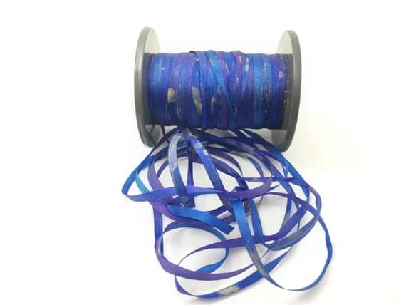 gold none - Hand Dyed Purple & Blue with Metallic Gold #63 Pure Silk Embroidery Ribbon 4mm 1/8" wide Japan -3 yards-