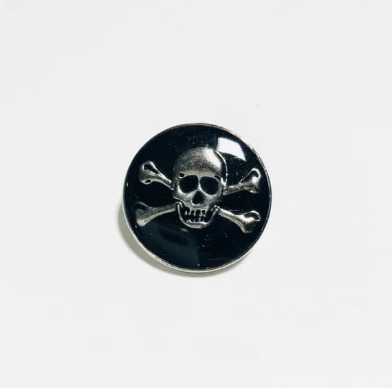 silver none - Set of 2 Silver Black Enamel Skull & Crossbones Metal Button - 25mm / 1 inch - Dill Buttons Brand