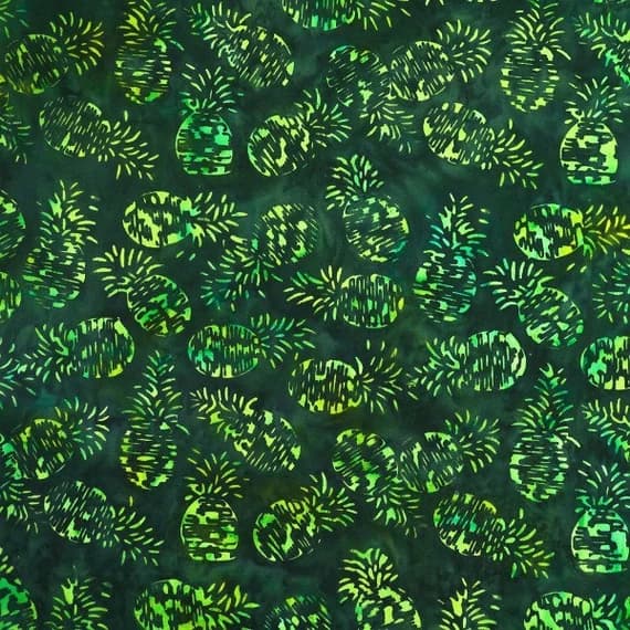 green cotton fabric - Iris Green Pineapples - Sagebrush - Batik by Mirah Cotton Fabric
