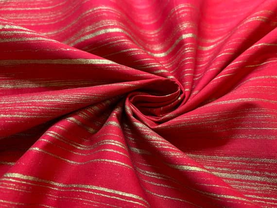 gold cotton fabric - Gold Metallic Stripe on Red Batik 100% Cotton Fabric