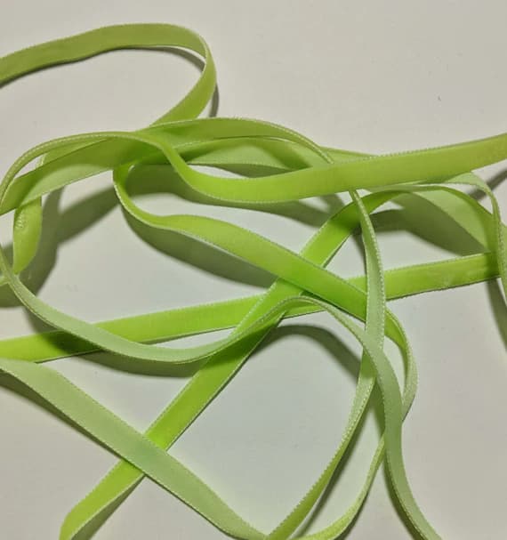 green none - French VELVET Ribbon LIGHT GREEN by the yard 3/8 inch