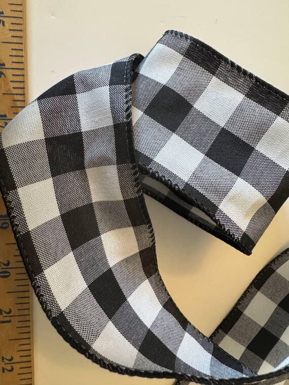 black none - Vintage Black & White Gingham Check Wired Ribbon 2.5" wide x 3 Yards