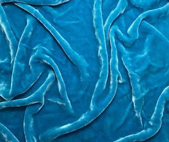 blue velvet fabric - CARIBBEAN BLUE Hand Dyed Silk Velvet Fabric