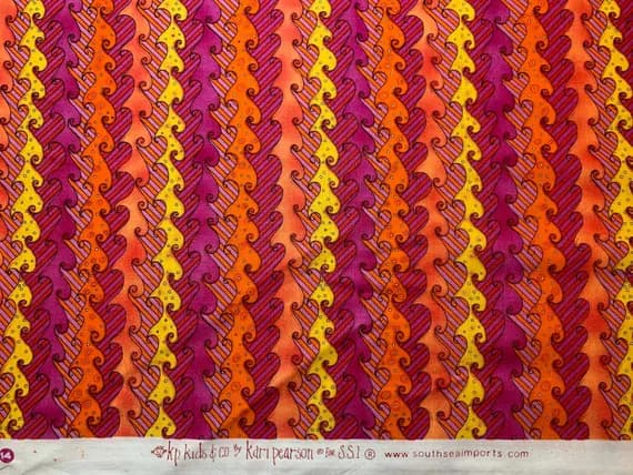 pink cotton fabric - Pink Orange Yellow Ocean Waves Cotton Fabric Vintage 90's OOP Kari Pearson SSI