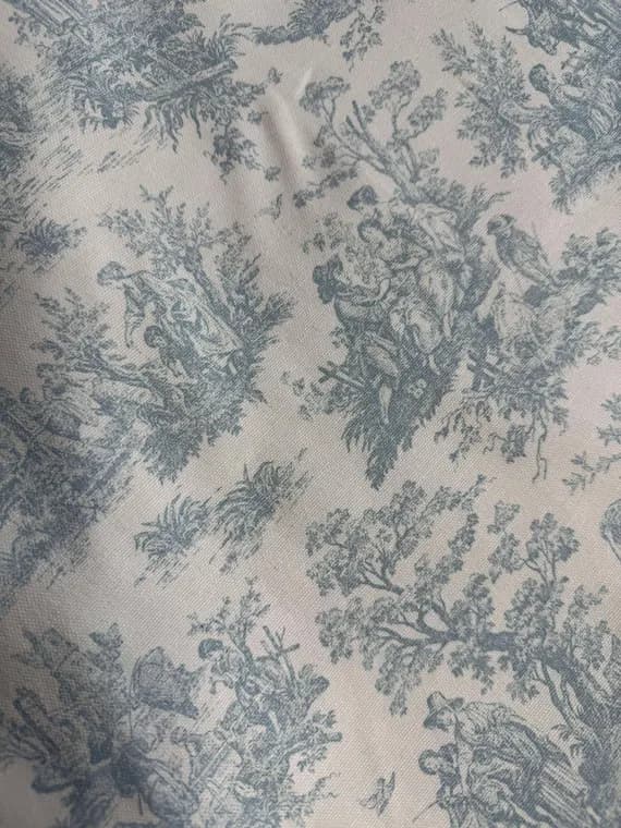 white cotton fabric - Sky Blue on White Toile - Cotton Canvas Fabric