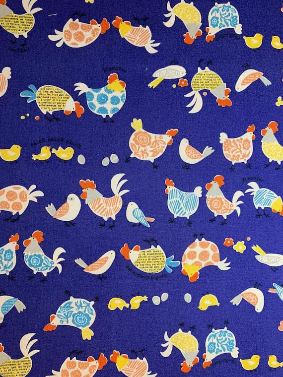 cotton fabric - Chicken Collage Patterns Birds - Kokka Japan Cotton Oxford Fabric