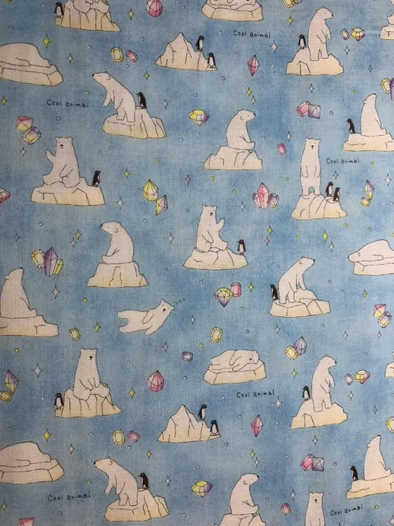 cotton fabric - Polar Bears Cool Animals - Kokka Japan Cotton Double Gauze Fabric
