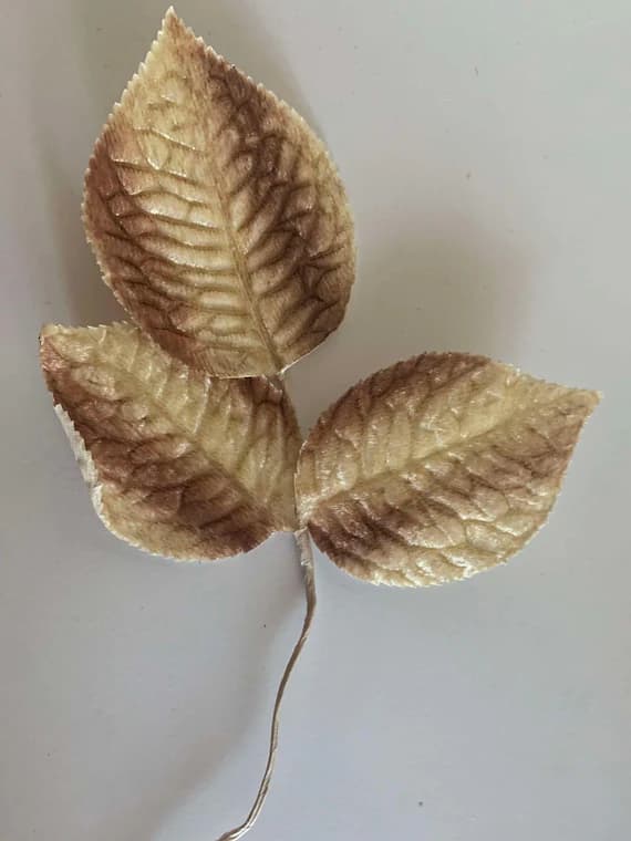 brown velvet fabric - Gradient Brown Velvet Leaf Cluster - Vintage Millinery Floral Made in Japan