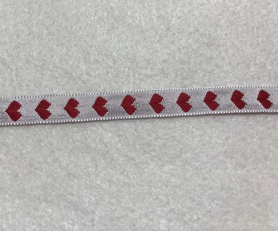 white none - Hearts Ribbon Trim Made in France 7/16" wide White with Red
