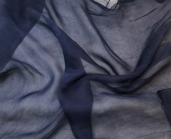 blue chiffon fabric - Hand Dyed MIDNIGHT BLUE- Silk Gauze Chiffon Fabric
