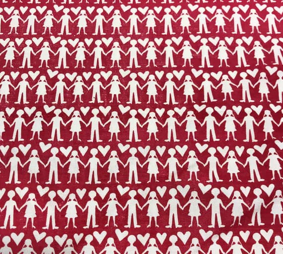 white cotton fabric - Red & White Paper Dolls - Cotton Canvas Fabric