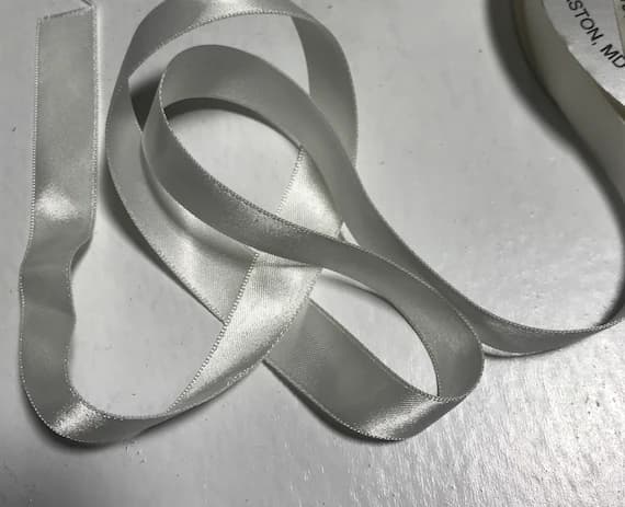white none - White 5/8" Vintage Grayblock Double Faced Satin Ribbon