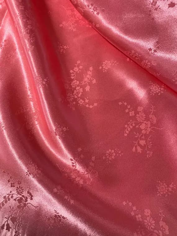 pink satin fabric - Vintage Bubblegum Pink Floral Jacquard Satin Fabric