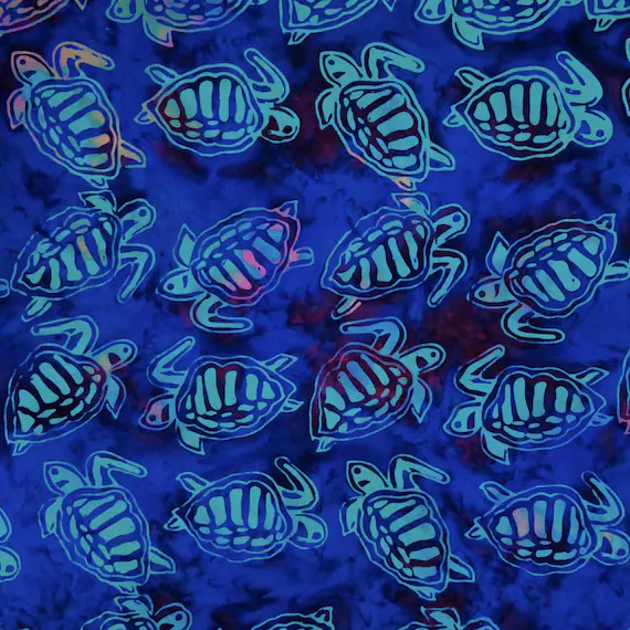 blue cotton fabric - Meta Blue Turtles Legend Blue - Batik by Mirah Cotton Fabric